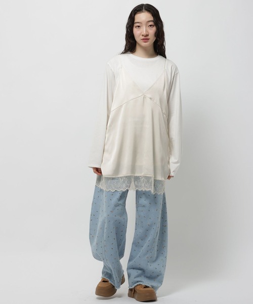 niko and...（ニコアンド）の「レーストリムキャミソール（チュニック・レディース・ブラック/チャコール/クリーム・FREE）」の15枚目の写真