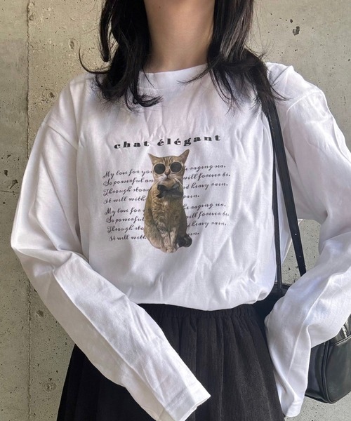 etta(エタ)の「レタリングキャットロンT/長袖Tシャツ(Tシャツ/カットソー・レディース・ホワイト・MEDIUM)」の1枚目の写真