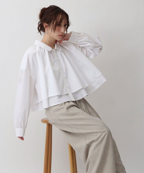 NOAHL（ノアル）の「【NOAHL】レイヤード風襟付きボリュームシャツ（シャツ/ブラウス・レディース・ホワイト/ブルー/ブラック・FREE）」の6枚目の写真