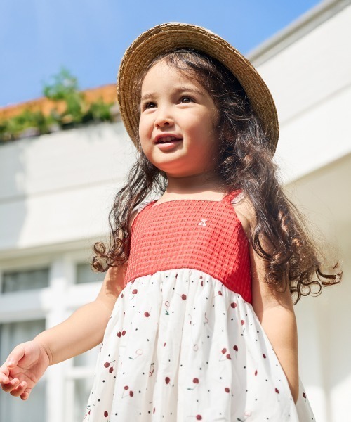 10mois（ディモワ）の「【10mois(ディモワ)】リボンむぎわら帽子 頭回り約44-48・48-52cm（ハット・キッズ・ホワイト・48-52cm/44-48cm）」の6枚目の写真