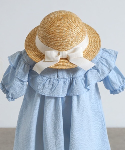 10mois（ディモワ）の「【10mois(ディモワ)】リボンむぎわら帽子 頭回り約44-48・48-52cm（ハット・キッズ・ホワイト・48-52cm/44-48cm）」の4枚目の写真