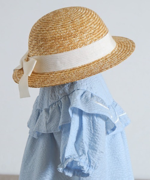 10mois（ディモワ）の「【10mois(ディモワ)】リボンむぎわら帽子 頭回り約44-48・48-52cm（ハット・キッズ・ホワイト・48-52cm/44-48cm）」の3枚目の写真