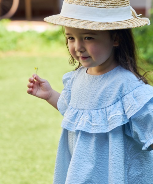 10mois（ディモワ）の「【10mois(ディモワ)】リボンむぎわら帽子 頭回り約44-48・48-52cm（ハット・キッズ・ホワイト・48-52cm/44-48cm）」の2枚目の写真