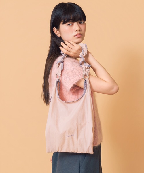 Casselini(キャセリーニ)の「Casselini(キャセリーニ)フリルエコバッグ(トートバッグ・レディース・ブルー/ピンク/アイボリー/ブラック・FREE)」の4枚目の写真