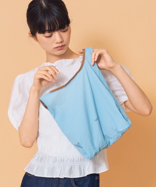 Casselini(キャセリーニ)の「Casselini(キャセリーニ)フリルエコバッグ(トートバッグ・レディース・ブルー/ピンク/アイボリー/ブラック・FREE)」の1枚目の写真