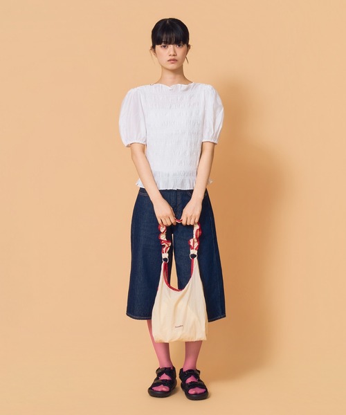 Casselini(キャセリーニ)の「Casselini(キャセリーニ)フリルエコバッグ(トートバッグ・レディース・ブルー/ピンク/アイボリー/ブラック・FREE)」の22枚目の写真