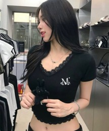 A'GEM/9 × .kom 『MUCENT/ムセント』 SUNNIOR LACE V-NECK HALF T/サニアレースVネック Tシャツ