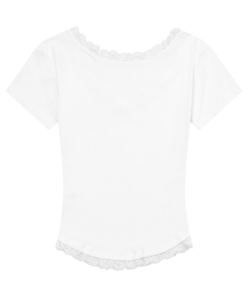 MUCENT(ムセント)の「A'GEM/9 × .kom 『MUCENT/ムセント』 SUNNIOR LACE V-NECK HALF T/サニアレースVネック Tシャツ(Tシャツ/カットソー・レディース・アイボリー/ブラック・FREE)」の15枚目の写真
