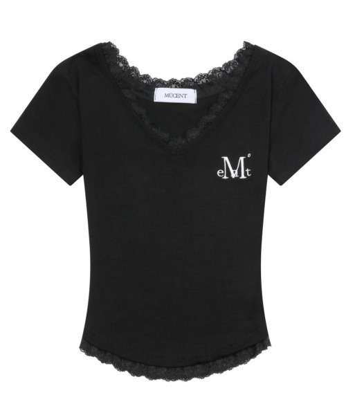 MUCENT(ムセント)の「A'GEM/9 × .kom 『MUCENT/ムセント』 SUNNIOR LACE V-NECK HALF T/サニアレースVネック Tシャツ(Tシャツ/カットソー・レディース・アイボリー/ブラック・FREE)」の10枚目の写真