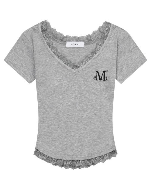 MUCENT(ムセント)の「A'GEM/9 × .kom 『MUCENT/ムセント』 SUNNIOR LACE V-NECK HALF T/サニアレースVネック Tシャツ(Tシャツ/カットソー・レディース・アイボリー/ブラック・FREE)」の18枚目の写真