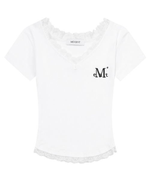 MUCENT(ムセント)の「A'GEM/9 × .kom 『MUCENT/ムセント』 SUNNIOR LACE V-NECK HALF T/サニアレースVネック Tシャツ(Tシャツ/カットソー・レディース・アイボリー/ブラック・FREE)」の14枚目の写真