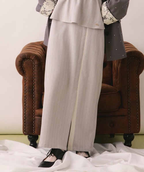 loin nuit（ロワンニュイ）の「slit narrow skirt / スリットナロースカート（スカート・レディース・ブラック/グレー・FREE）」の2枚目の写真