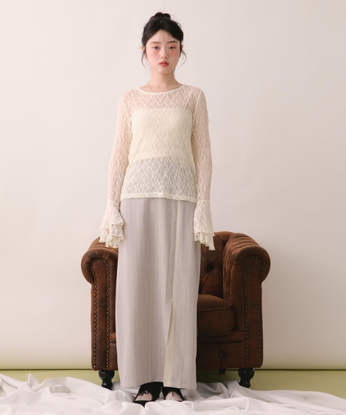 loin nuit（ロワンニュイ）の「slit narrow skirt / スリットナロースカート（スカート・レディース・ブラック/グレー・FREE）」の6枚目の写真