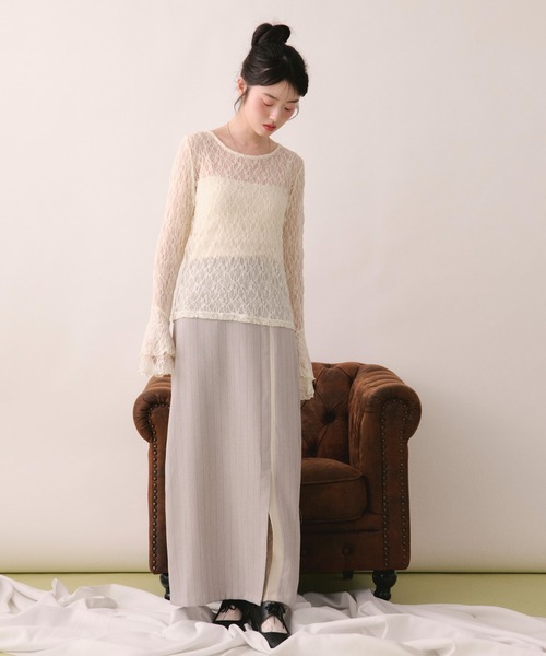 loin nuit（ロワンニュイ）の「slit narrow skirt / スリットナロースカート（スカート・レディース・ブラック/グレー・FREE）」の7枚目の写真