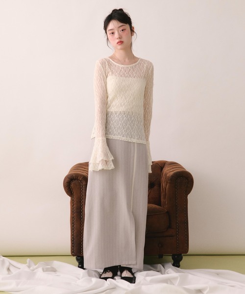 loin nuit（ロワンニュイ）の「slit narrow skirt / スリットナロースカート（スカート・レディース・ブラック/グレー・FREE）」の8枚目の写真