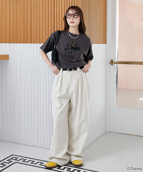 PUBLUX(パブリュクス)の「PUBLUX/パブリュクス Minnie Mouse/ミニーマウス/ レオパード柄 ドッキング Tシャツ 限定展開(Tシャツ/カットソー・レディース・ライトグレー/イエロー/チャコールグレー・フリ-)」の4枚目の写真