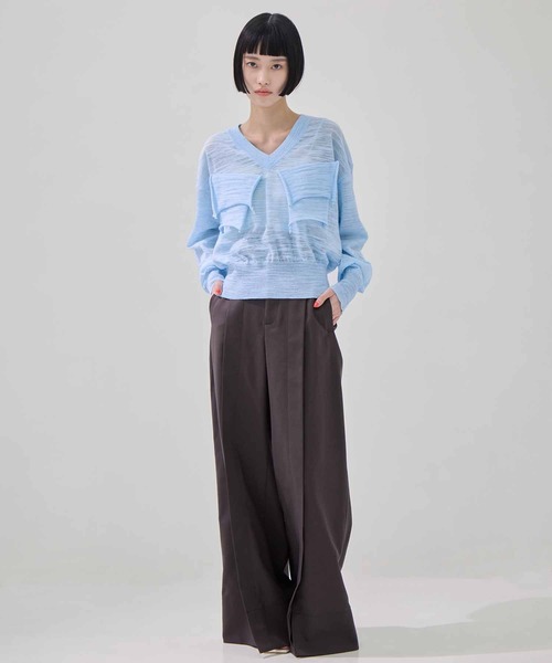 kotohayokozawa（コトハヨコザワ）の「【kotohayokozawa/コトハヨコザワ】T*D* V-NECK SHEER KNIT/TDブイネックシアーニット（ニット/セーター・レディース・イエロー/ライトブルー/ブラック・FREE）」の6枚目の写真