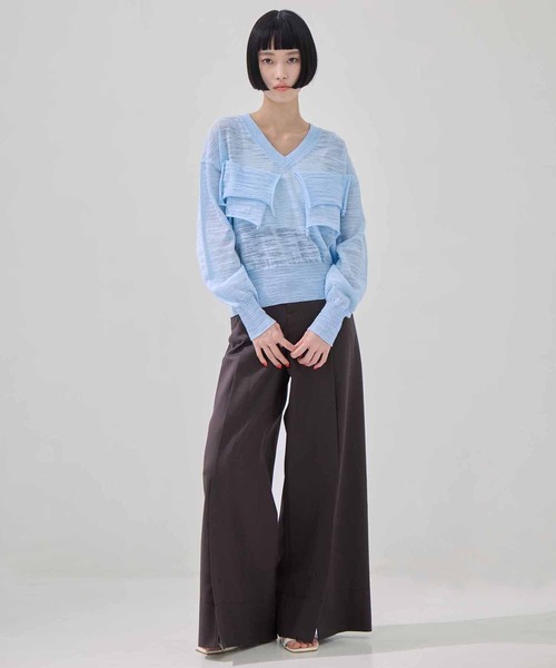 kotohayokozawa（コトハヨコザワ）の「【kotohayokozawa/コトハヨコザワ】T*D* V-NECK SHEER KNIT/TDブイネックシアーニット（ニット/セーター・レディース・イエロー/ライトブルー/ブラック・FREE）」の7枚目の写真