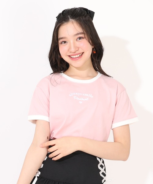 PINKHUNT(ピンクハント)の「PINKHUNT リンガーTシャツ 1513K(Tシャツ/カットソー・キッズ・ベビーピンク/ホワイト/ネイビー・120cm/130cm/140cm/150cm/160cm)」の1枚目の写真