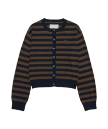STRIPE ROUND NECK CARDIGAN BROWN