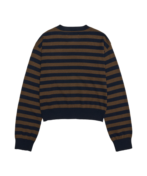 AMESWORLDWIDE（アメスワールドワイド）の「STRIPE ROUND NECK CARDIGAN BROWN（カーディガン/ボレロ・レディース・その他・FREE）」の2枚目の写真