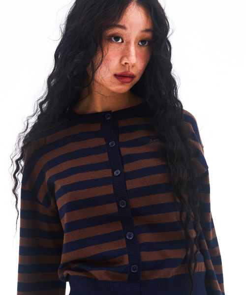 AMESWORLDWIDE（アメスワールドワイド）の「STRIPE ROUND NECK CARDIGAN BROWN（カーディガン/ボレロ・レディース・その他・FREE）」の6枚目の写真