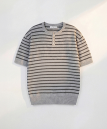 FLAWSROOM（フローズルーム）の「Stripe Henleyneck Cotton Knit GREY（ニット/セーター）」