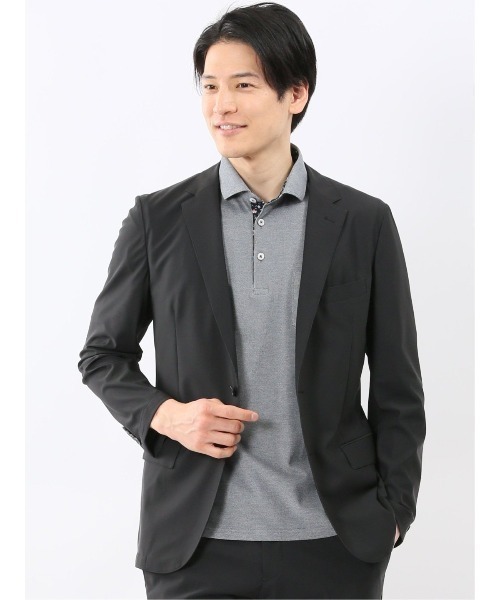 【ストレッチ 接触冷感 ハンドウォッシャブル】タカキュー TechCool 2ボタン ジャケット 黒(セットアップ可能)