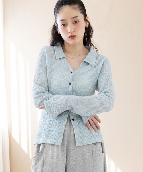 RAGEBLUE（レイジブルー）の「ジャガードコンパクトポロカーディガン（カーディガン/ボレロ・レディース・ブラック/ライトブルー/ホワイト・FREE）」の3枚目の写真