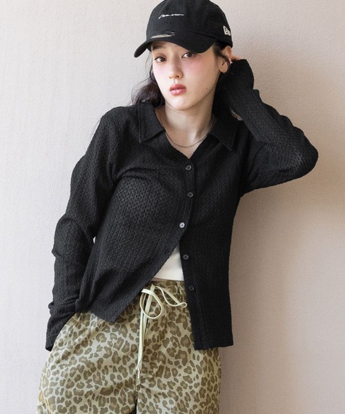 RAGEBLUE（レイジブルー）の「ジャガードコンパクトポロカーディガン（カーディガン/ボレロ・レディース・ブラック/ライトブルー/ホワイト・FREE）」の2枚目の写真