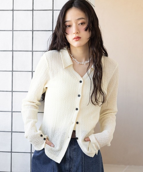 RAGEBLUE（レイジブルー）の「ジャガードコンパクトポロカーディガン（カーディガン/ボレロ・レディース・ブラック/ライトブルー/ホワイト・FREE）」の7枚目の写真