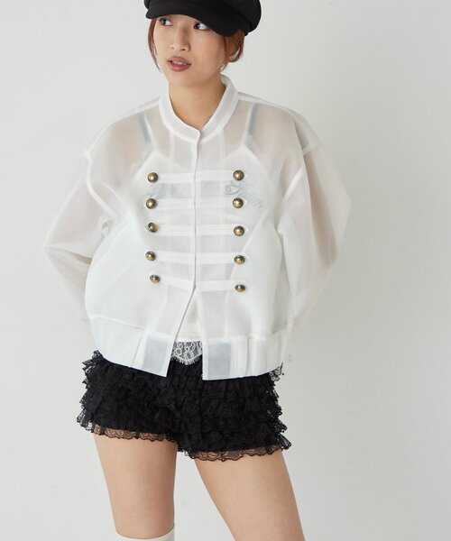 WHO'S WHO gallery(フーズフーギャラリー)の「シアーナポレオンブルゾン(ブルゾン・レディース・グレー/オフホワイト/ブラック・FREE)」の5枚目の写真