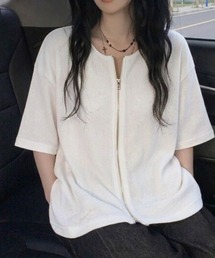 【UNISEX】ハーフジップワッフルルーズプルオーバー