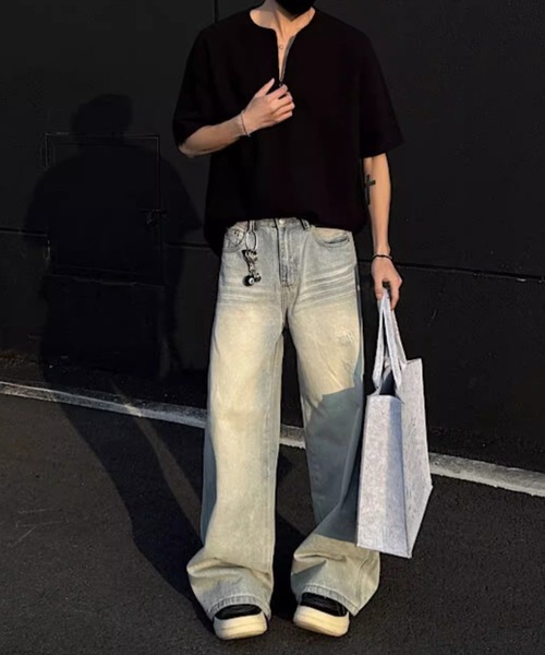 SHEPP(シープ)の「【UNISEX】ハーフジップワッフルルーズプルオーバー(Tシャツ/カットソー・メンズ・グレー/ブラック/ホワイト・L/M)」の5枚目の写真