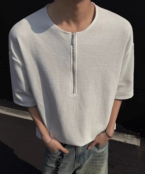 SHEPP(シープ)の「【UNISEX】ハーフジップワッフルルーズプルオーバー(Tシャツ/カットソー・メンズ・グレー/ブラック/ホワイト・L/M)」の14枚目の写真