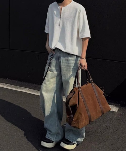 SHEPP(シープ)の「【UNISEX】ハーフジップワッフルルーズプルオーバー(Tシャツ/カットソー・メンズ・グレー/ブラック/ホワイト・L/M)」の16枚目の写真