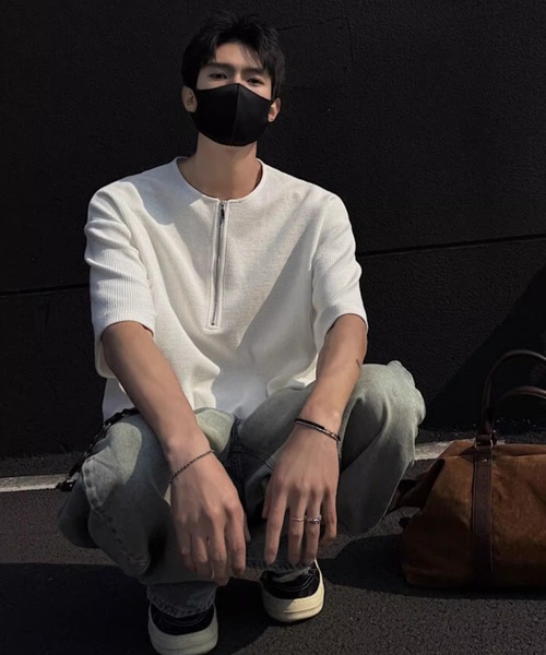 SHEPP(シープ)の「【UNISEX】ハーフジップワッフルルーズプルオーバー(Tシャツ/カットソー・メンズ・グレー/ブラック/ホワイト・L/M)」の17枚目の写真