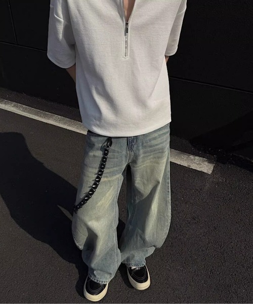 SHEPP(シープ)の「【UNISEX】ハーフジップワッフルルーズプルオーバー(Tシャツ/カットソー・メンズ・グレー/ブラック/ホワイト・L/M)」の18枚目の写真