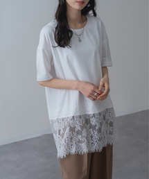 【refinedworks】レイヤード でも◎ 裾レース 半袖 Tシャツ