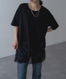 【refinedworks】レイヤード でも◎ 裾レース 半袖 Tシャツ