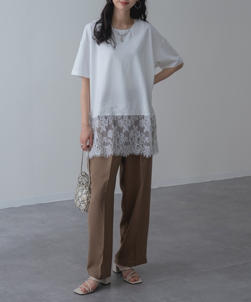 refinedworks(リファインドワークス)の「【refinedworks】レイヤード でも◎ 裾レース 半袖 Tシャツ(Tシャツ/カットソー・レディース・チャコールグレー/ブラック/ホワイト・FREE)」の5枚目の写真