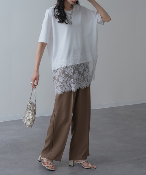 refinedworks(リファインドワークス)の「【refinedworks】レイヤード でも◎ 裾レース 半袖 Tシャツ(Tシャツ/カットソー・レディース・チャコールグレー/ブラック/ホワイト・FREE)」の6枚目の写真
