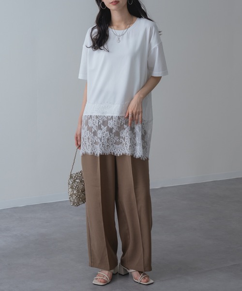refinedworks(リファインドワークス)の「【refinedworks】レイヤード でも◎ 裾レース 半袖 Tシャツ(Tシャツ/カットソー・レディース・チャコールグレー/ブラック/ホワイト・FREE)」の7枚目の写真