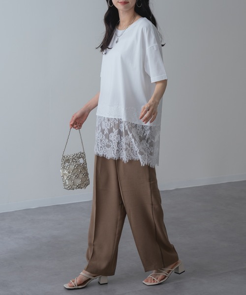 refinedworks(リファインドワークス)の「【refinedworks】レイヤード でも◎ 裾レース 半袖 Tシャツ(Tシャツ/カットソー・レディース・チャコールグレー/ブラック/ホワイト・FREE)」の9枚目の写真