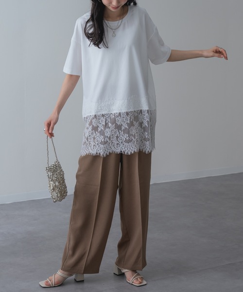 refinedworks(リファインドワークス)の「【refinedworks】レイヤード でも◎ 裾レース 半袖 Tシャツ(Tシャツ/カットソー・レディース・チャコールグレー/ブラック/ホワイト・FREE)」の10枚目の写真