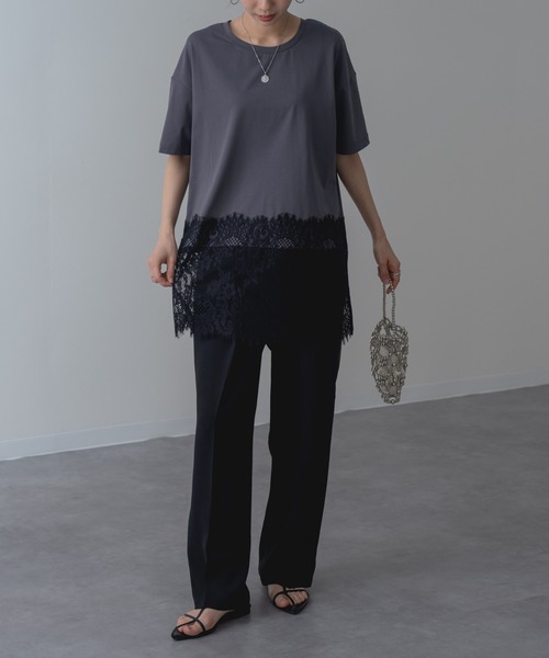 refinedworks(リファインドワークス)の「【refinedworks】レイヤード でも◎ 裾レース 半袖 Tシャツ(Tシャツ/カットソー・レディース・チャコールグレー/ブラック/ホワイト・FREE)」の17枚目の写真