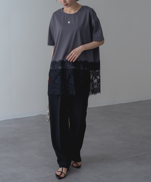 refinedworks(リファインドワークス)の「【refinedworks】レイヤード でも◎ 裾レース 半袖 Tシャツ(Tシャツ/カットソー・レディース・チャコールグレー/ブラック/ホワイト・FREE)」の20枚目の写真