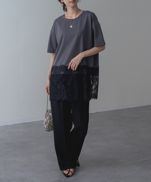 refinedworks(リファインドワークス)の「【refinedworks】レイヤード でも◎ 裾レース 半袖 Tシャツ(Tシャツ/カットソー・レディース・チャコールグレー/ブラック/ホワイト・FREE)」の21枚目の写真