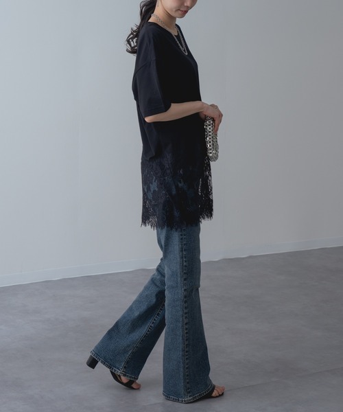 refinedworks(リファインドワークス)の「【refinedworks】レイヤード でも◎ 裾レース 半袖 Tシャツ(Tシャツ/カットソー・レディース・チャコールグレー/ブラック/ホワイト・FREE)」の12枚目の写真