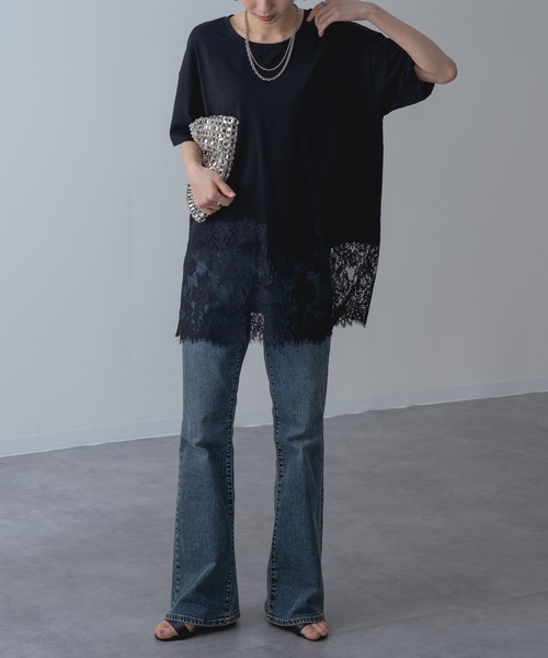 refinedworks(リファインドワークス)の「【refinedworks】レイヤード でも◎ 裾レース 半袖 Tシャツ(Tシャツ/カットソー・レディース・チャコールグレー/ブラック/ホワイト・FREE)」の15枚目の写真